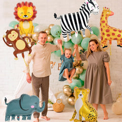 YOTHORN safari balloons package shows six animal shapes and reusable foil