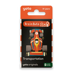 YOTO BrainBots Transportation card pack enables screen-free travel listening for kids.