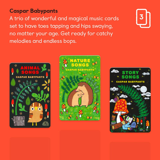 Yoto Caspar Babypants audiobook card displayed for easy playtime.
