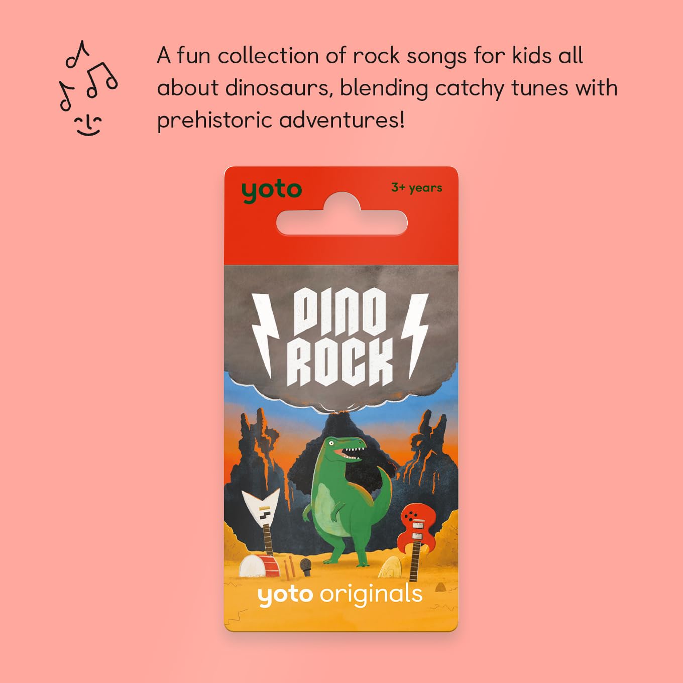 YOTO Dino Rock card inside box illustrating easy setup for parents