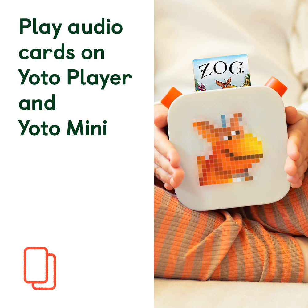 Four YOTO Hotel Flamingo audiobook cards ready for playback with a YOTO device.