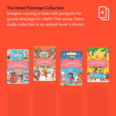YOTO Hotel Flamingo visuals featuring penguin guests inviting imaginative listening.