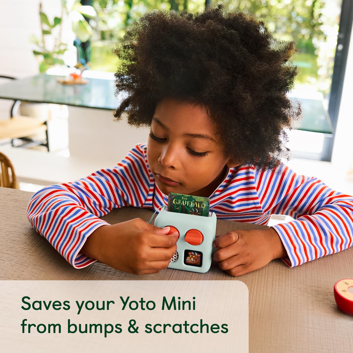 Anti-slip silicone skin cover on the Yoto Mini for a secure grip.