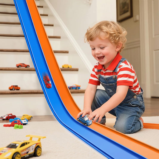 Yottix 15ft flexible race track bending into a circular shape for imaginative play.