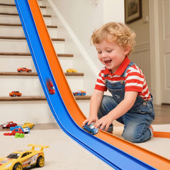 Yottix 15ft flexible race track bending into a circular shape for imaginative play.