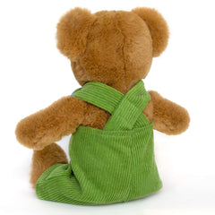 YOTTOY Corduroy Bear with green textured overalls and removable buttons for pretend dressing
