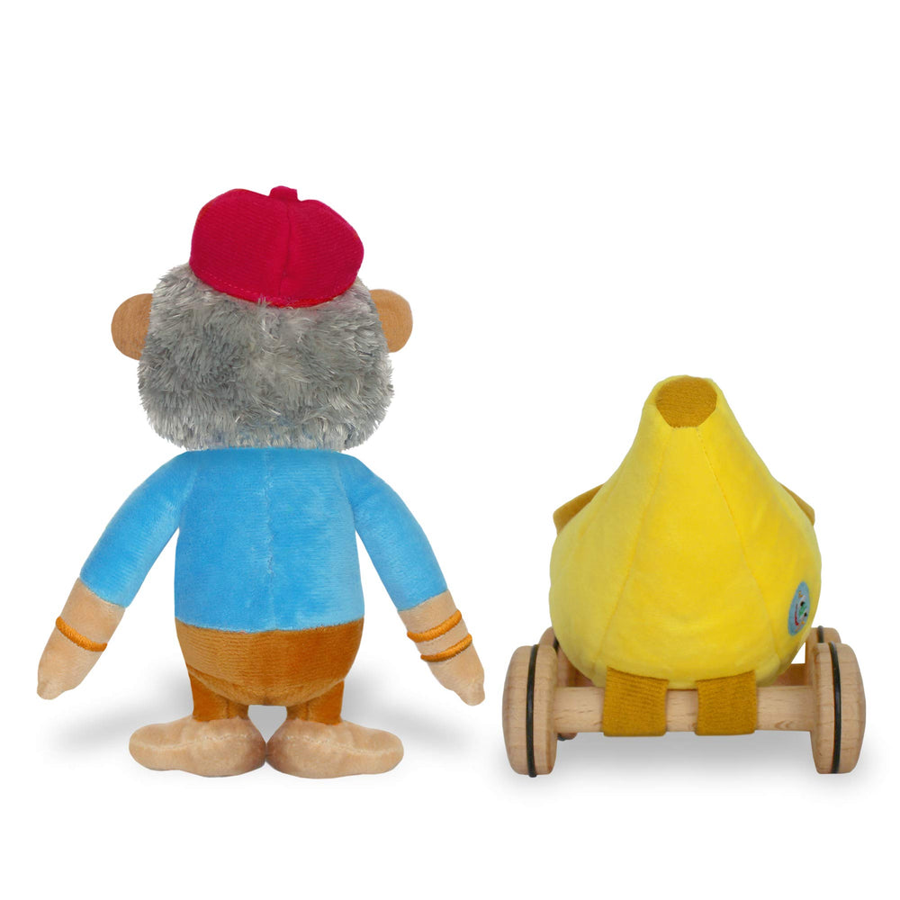 YOTTOY plush bananamobile with embroidered features and blue coat detail