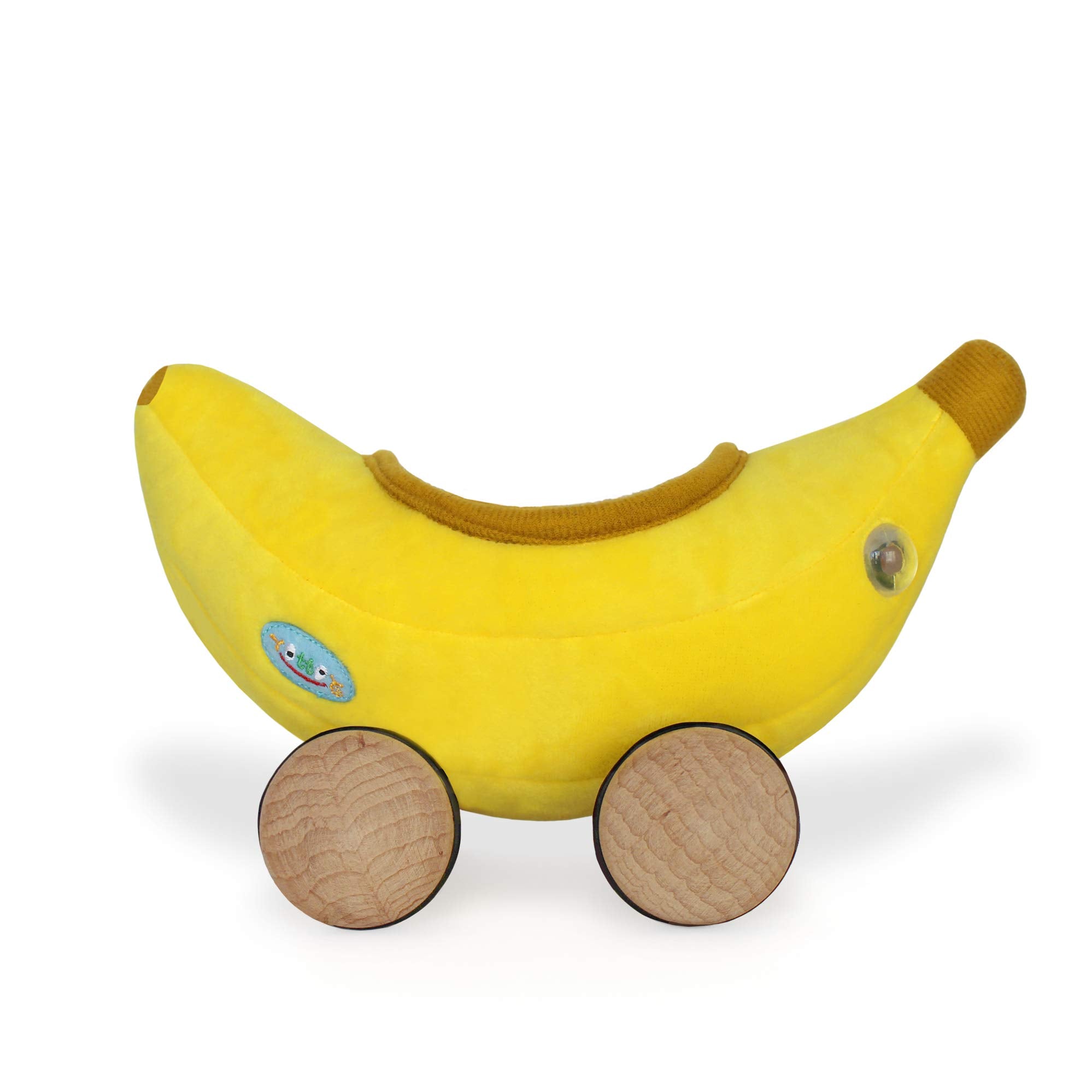 YOTTOY two-in-one plush car with wooden wheels and headlights for exploration