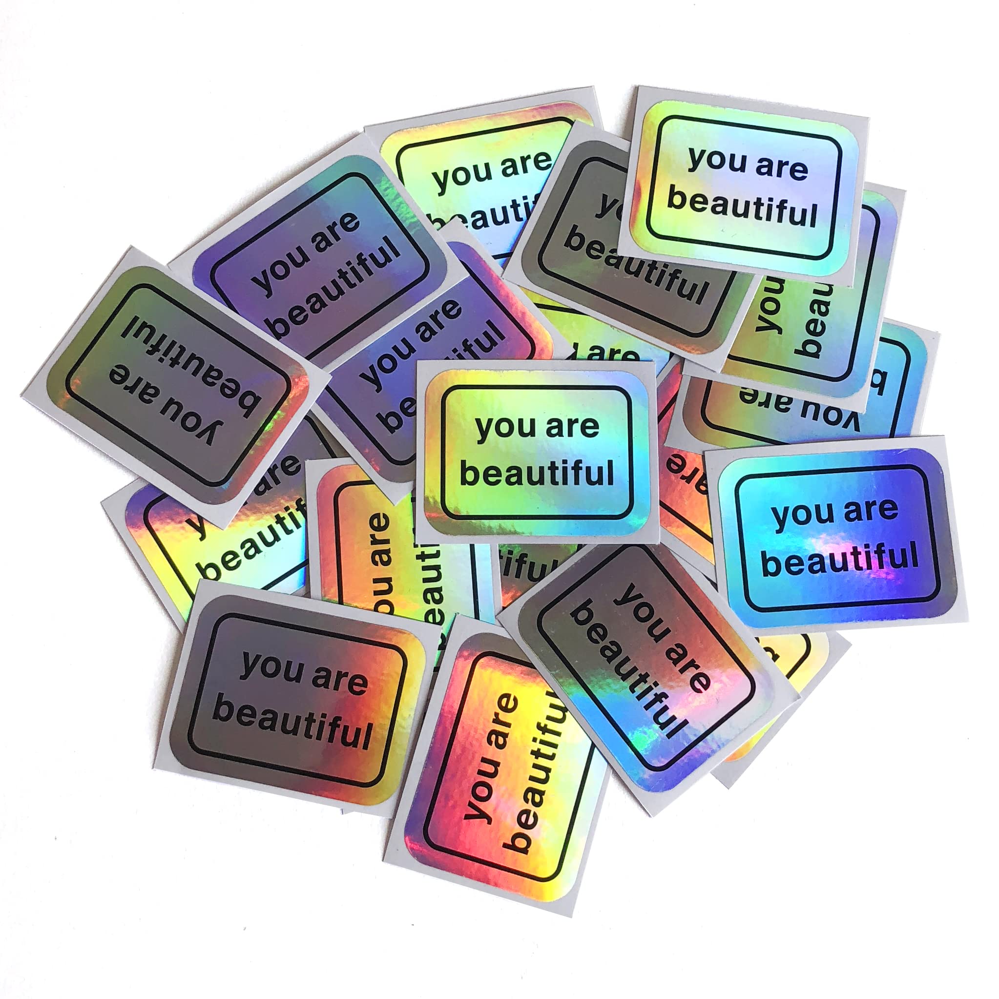 You Are Beautiful holographic sticker pack cover with iridescent shine to brighten planners.
