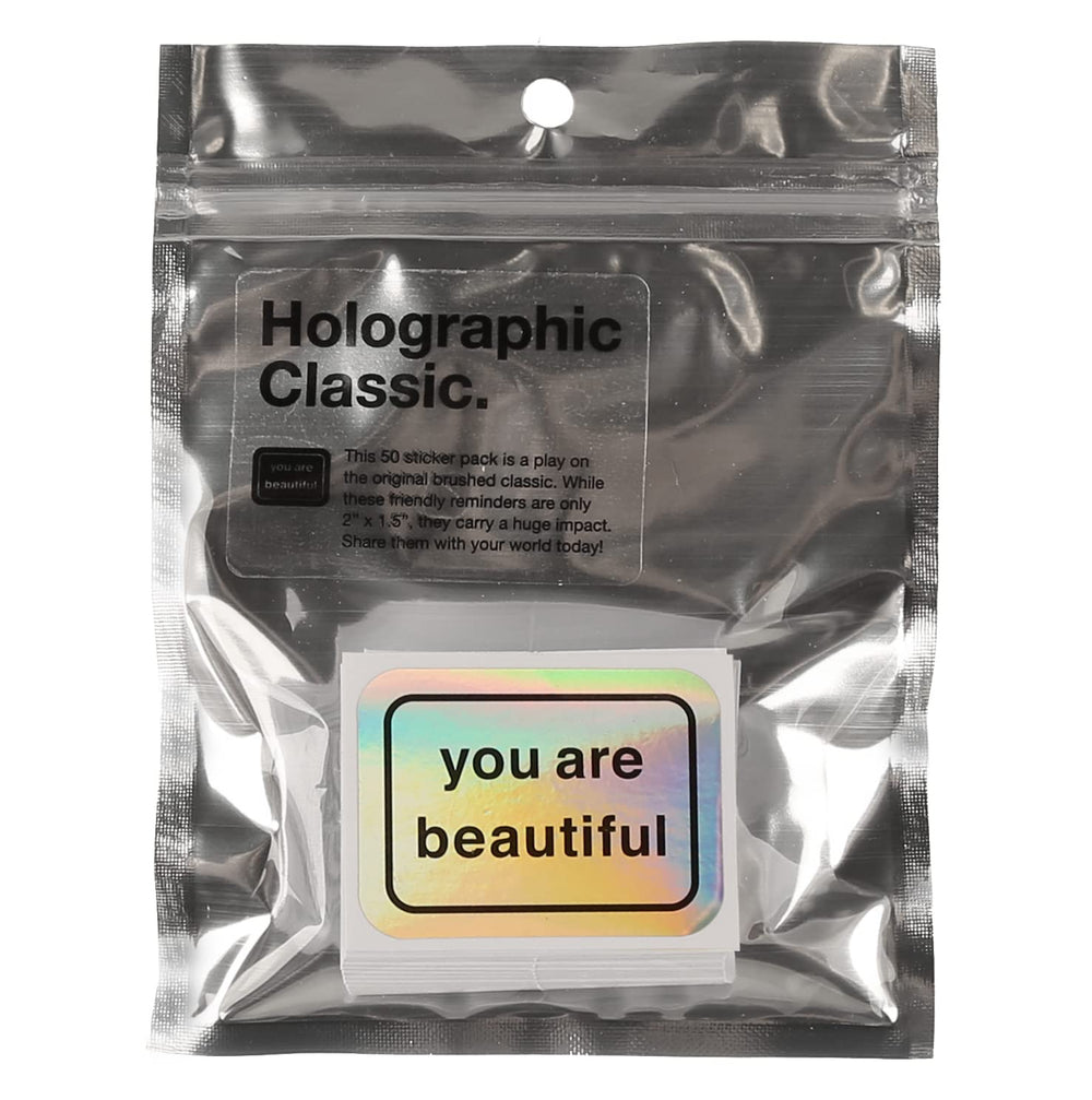 You Are Beautiful in-use holographic stickers on laptop or notebook for daily motivation.