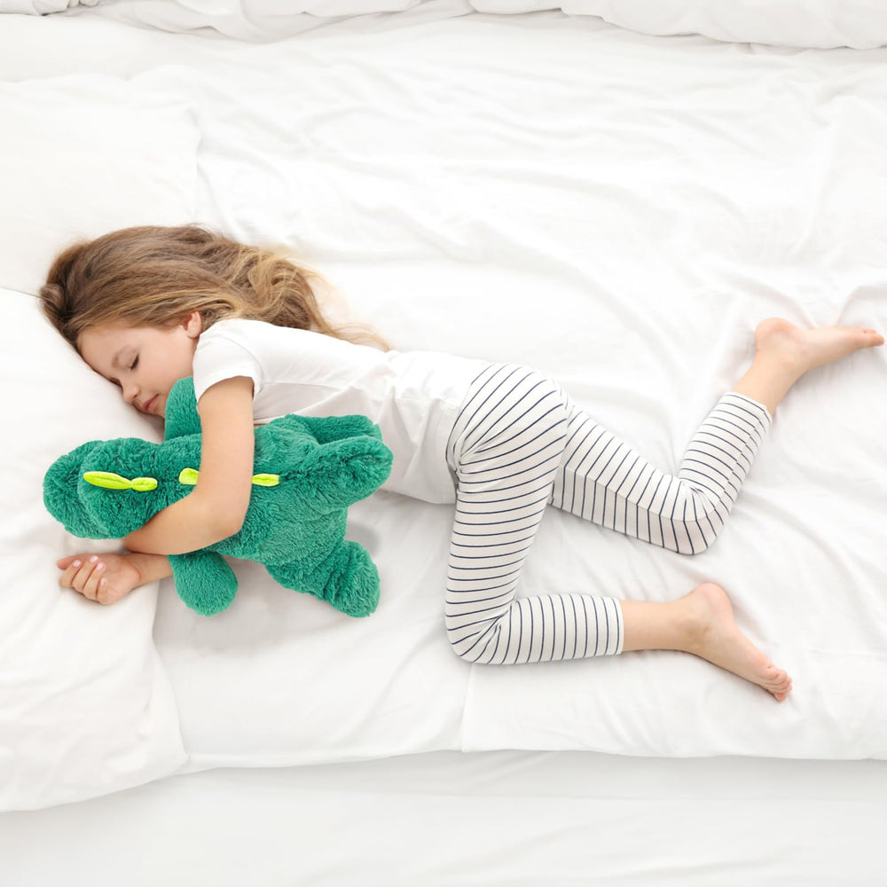 YOUBLEK 16-inch dinosaur plush offers comforting weight for calming at home or on the go.