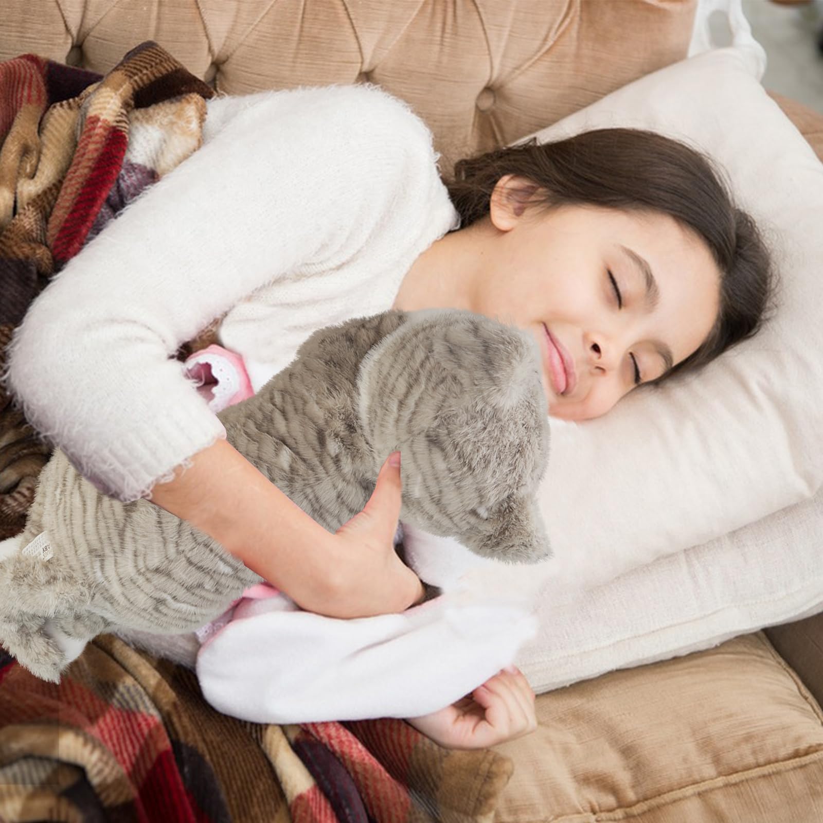 YOUBLEK cat weighted plush side cuddle pose for lap time relaxation