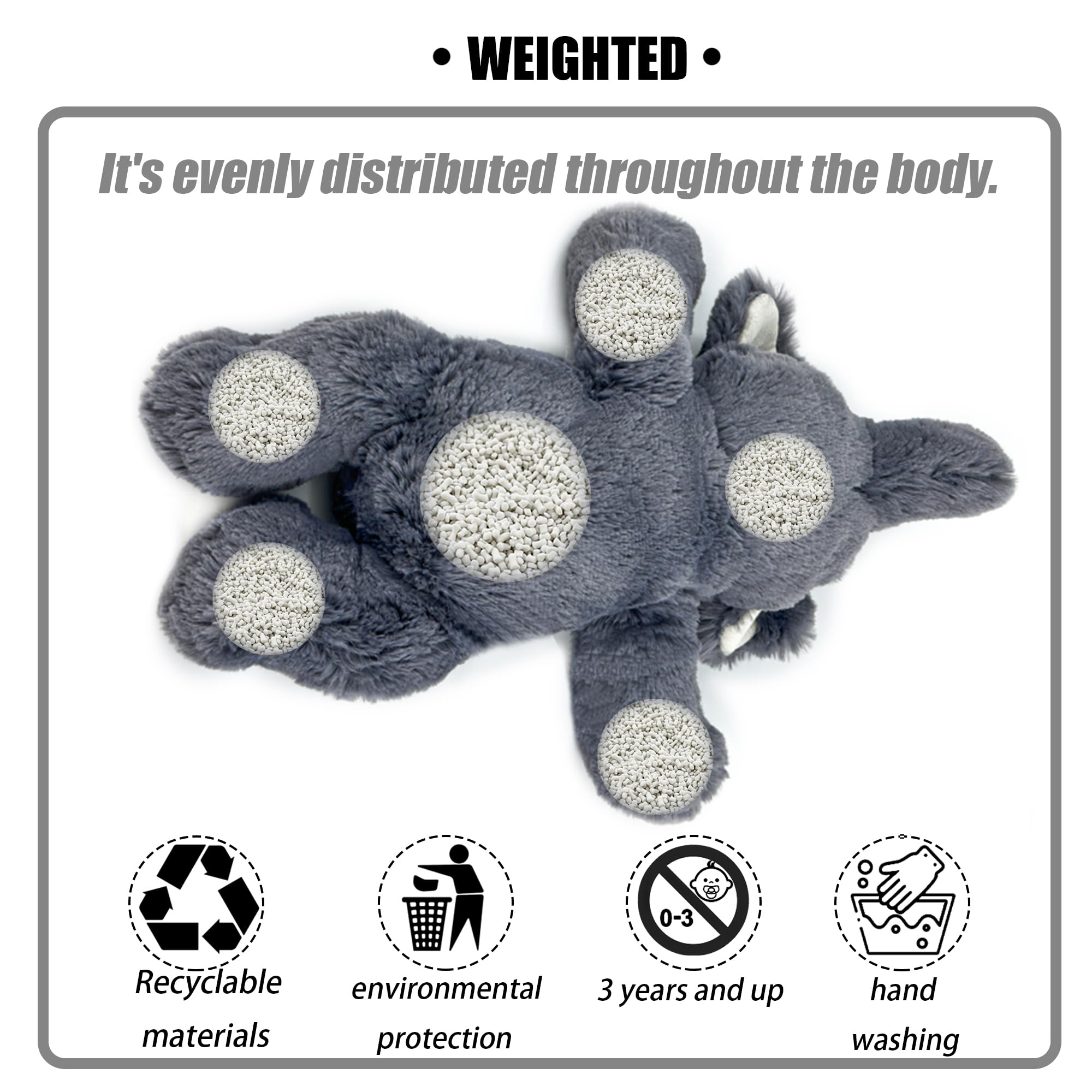 YOUBLEK elephant 16-inch weighted plush designed for home, school, and office comfort.