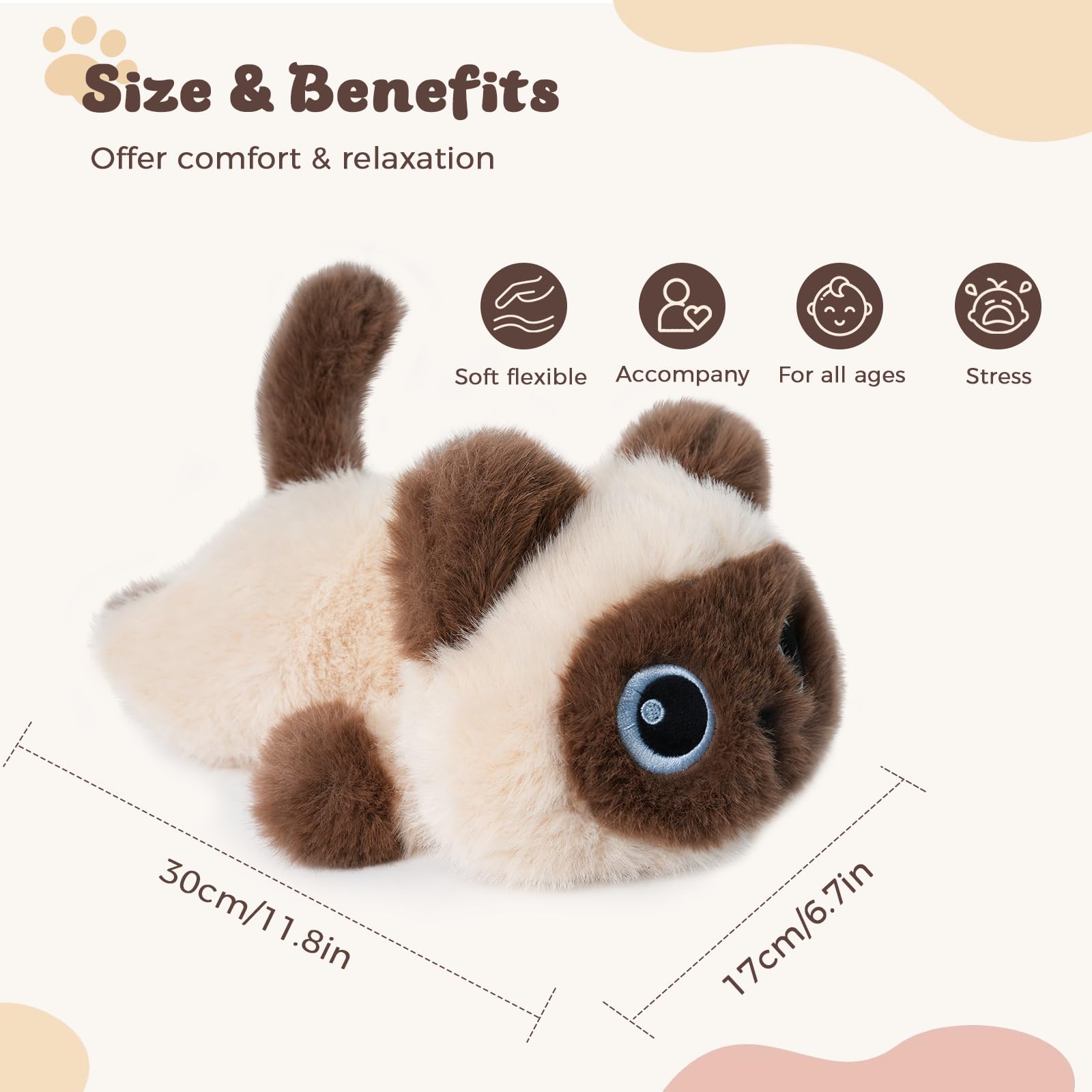 YOUBLEK Siamese cat plush provides sleep support for calm nights.