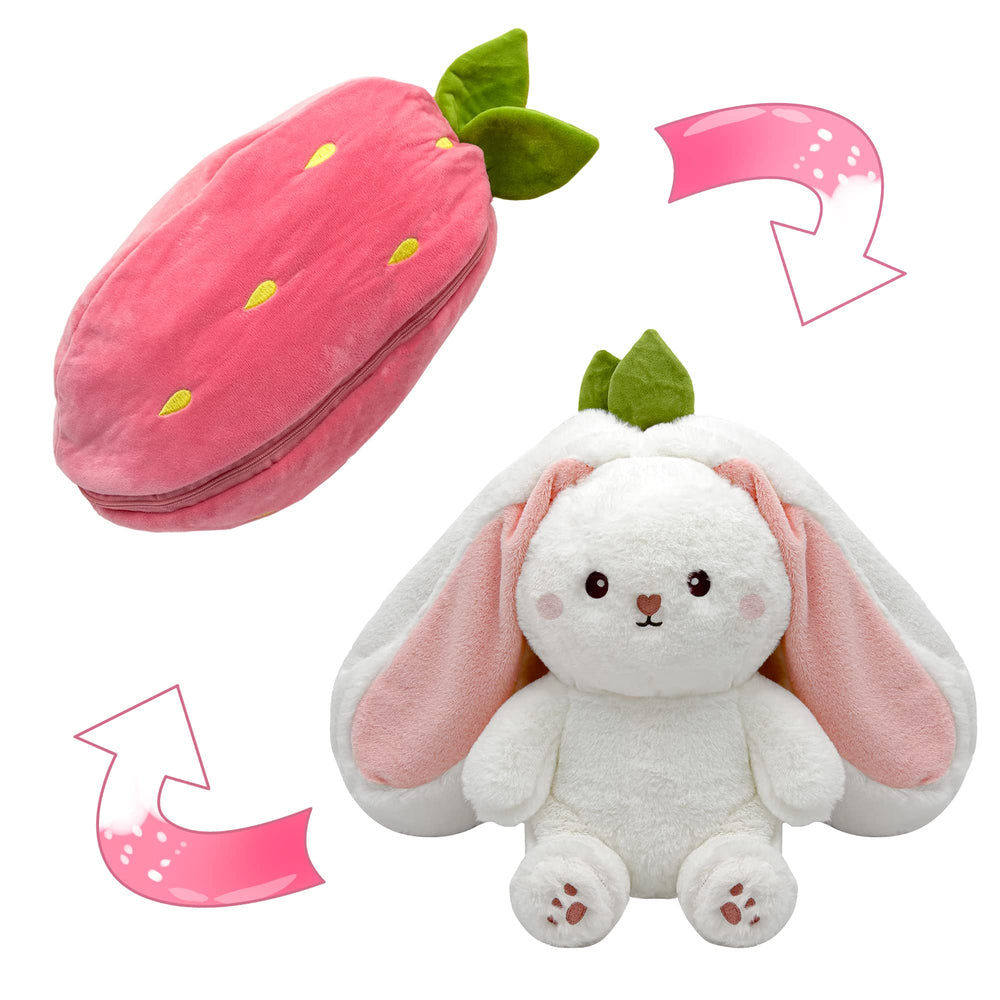 YOUBLEK Strawberry Bunny Plush front view, soft cuddly companion for kids