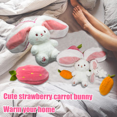 YOUBLEK Strawberry Bunny Plush close-up, ultra-soft fabric for safe snuggles