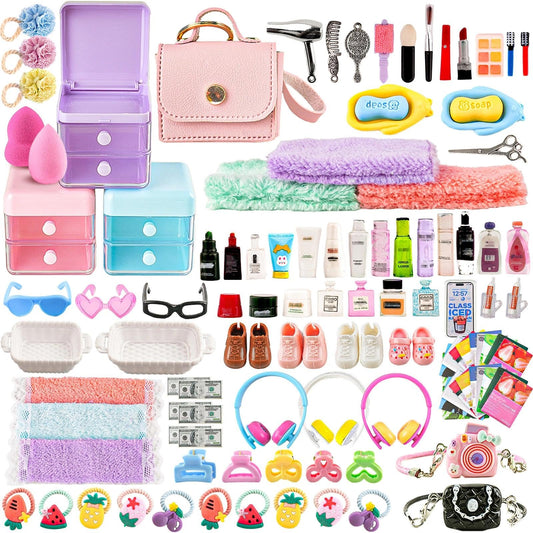YOUHORYA 116Pcs dollhouse makeup tools set enhances tiny scenes with realistic cosmetics details.