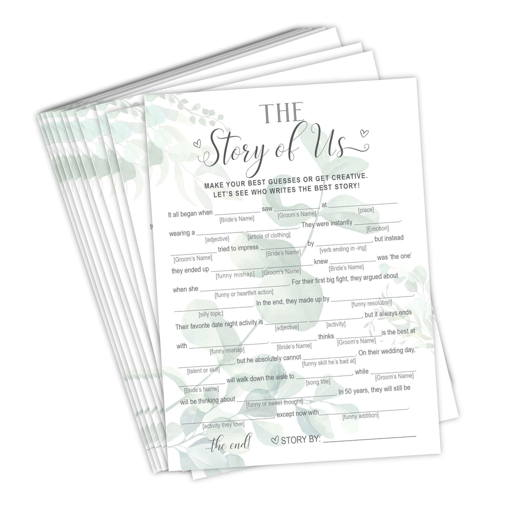 Your Main Event Prints Our Love Story Game cards ready for guest storytelling