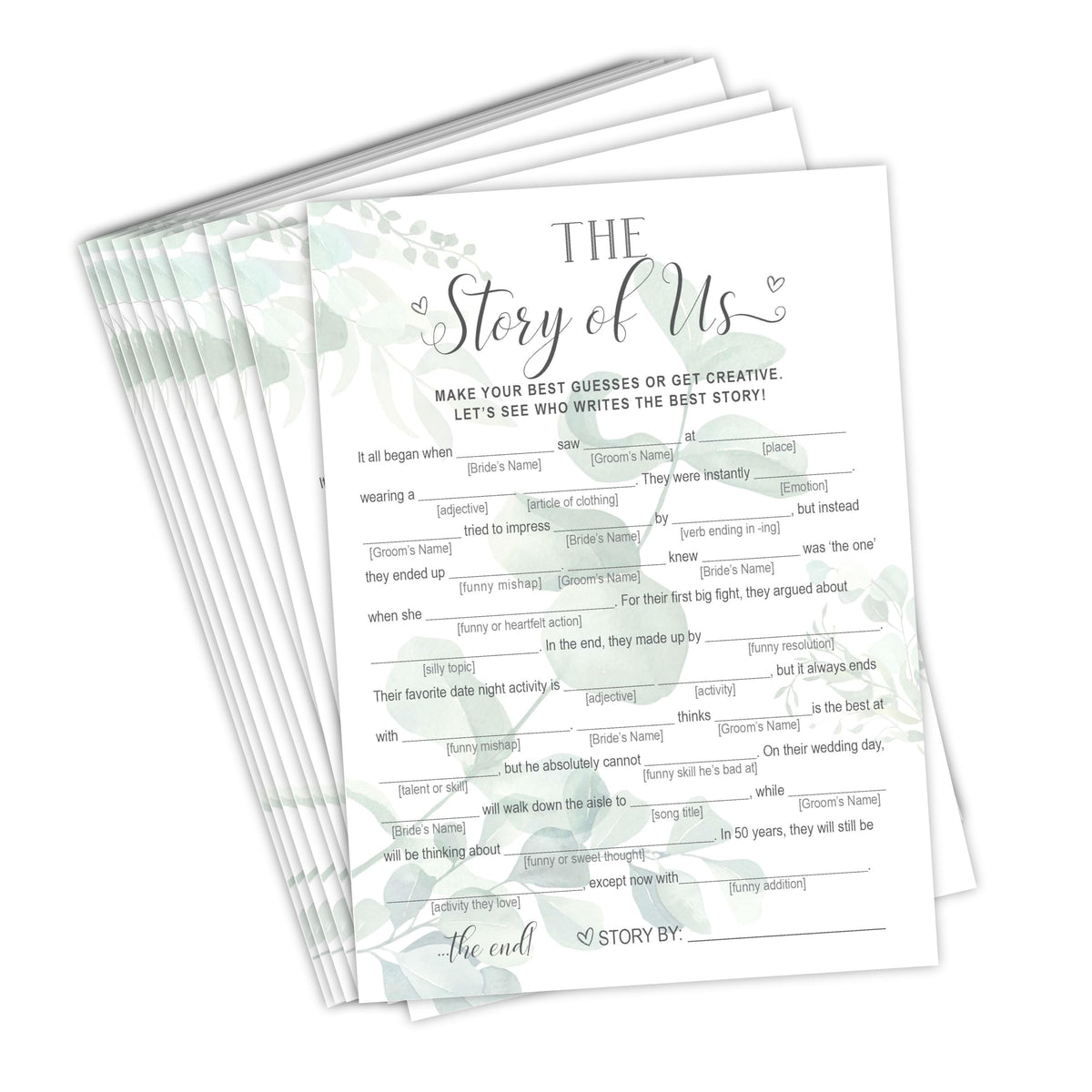 Your Main Event Prints Our Love Story Game cards ready for guest storytelling