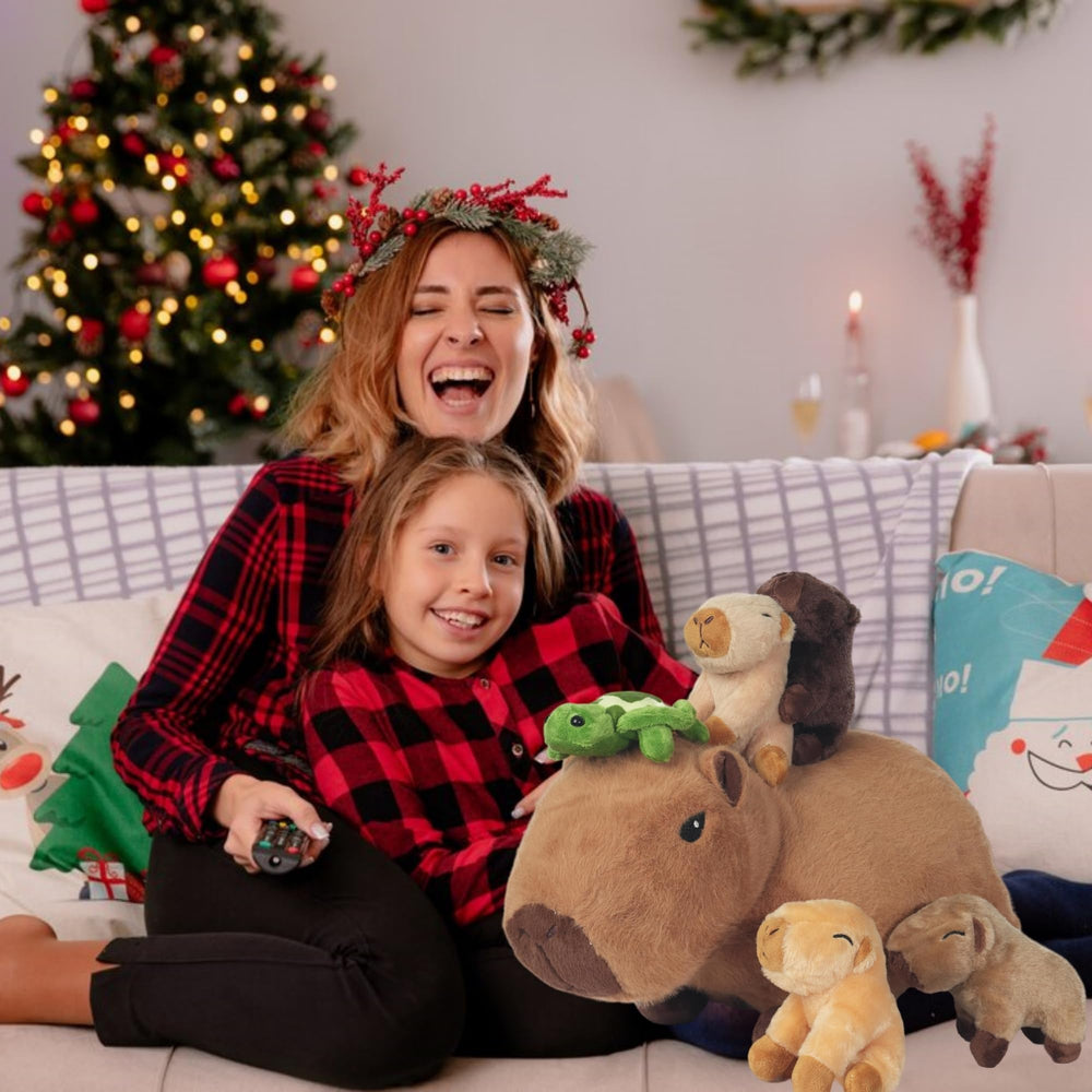 Youthfuljive capybara plush with four babies inside inspires storytelling and care play.