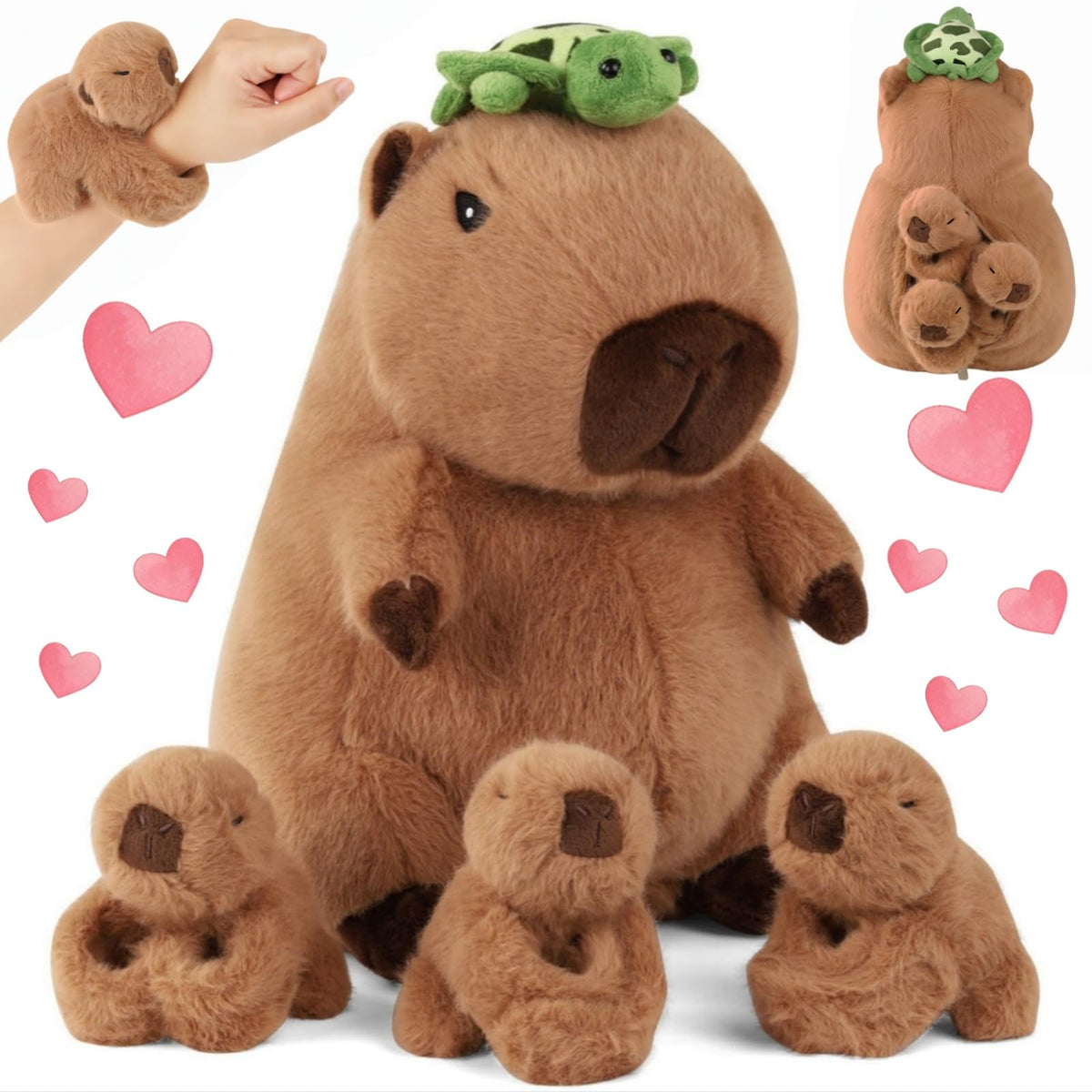 Youthfuljive capybara mommy with babies, a soft cuddle toy for kids