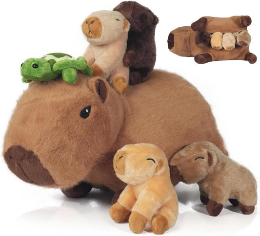 Youthfuljive capybara mommy plush with turtle inside for cozy cuddle and imaginative play.