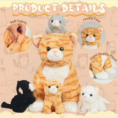 Youthfuljive cuddly cat and kittens stuffed toy for safe hugging and comfort.