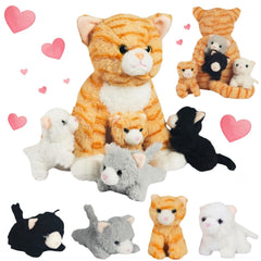Youthfuljive mommy cat with four baby plush inside belly, perfect for imaginative play.