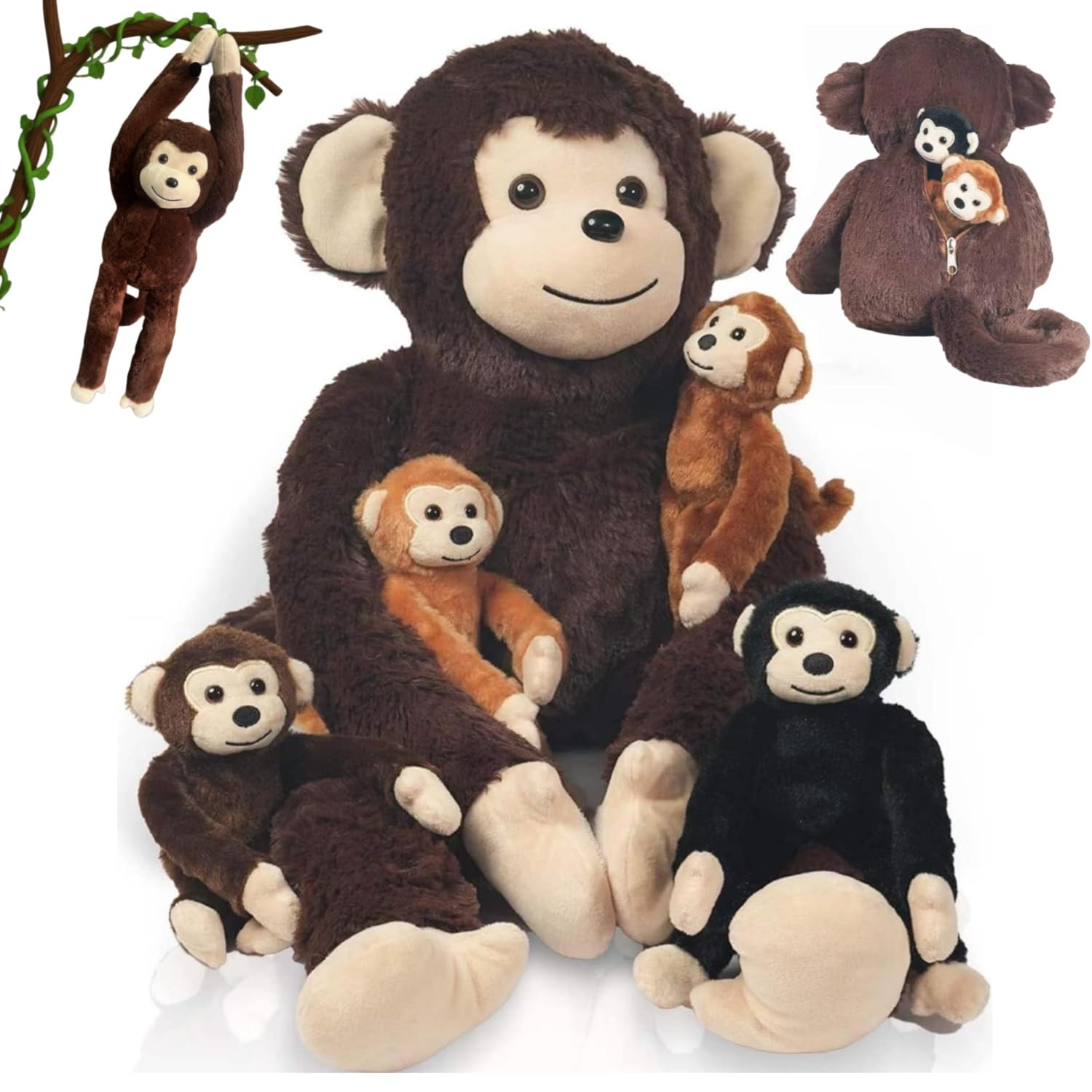 Youthfuljive monkey mommy with zipper belly for easy baby storage