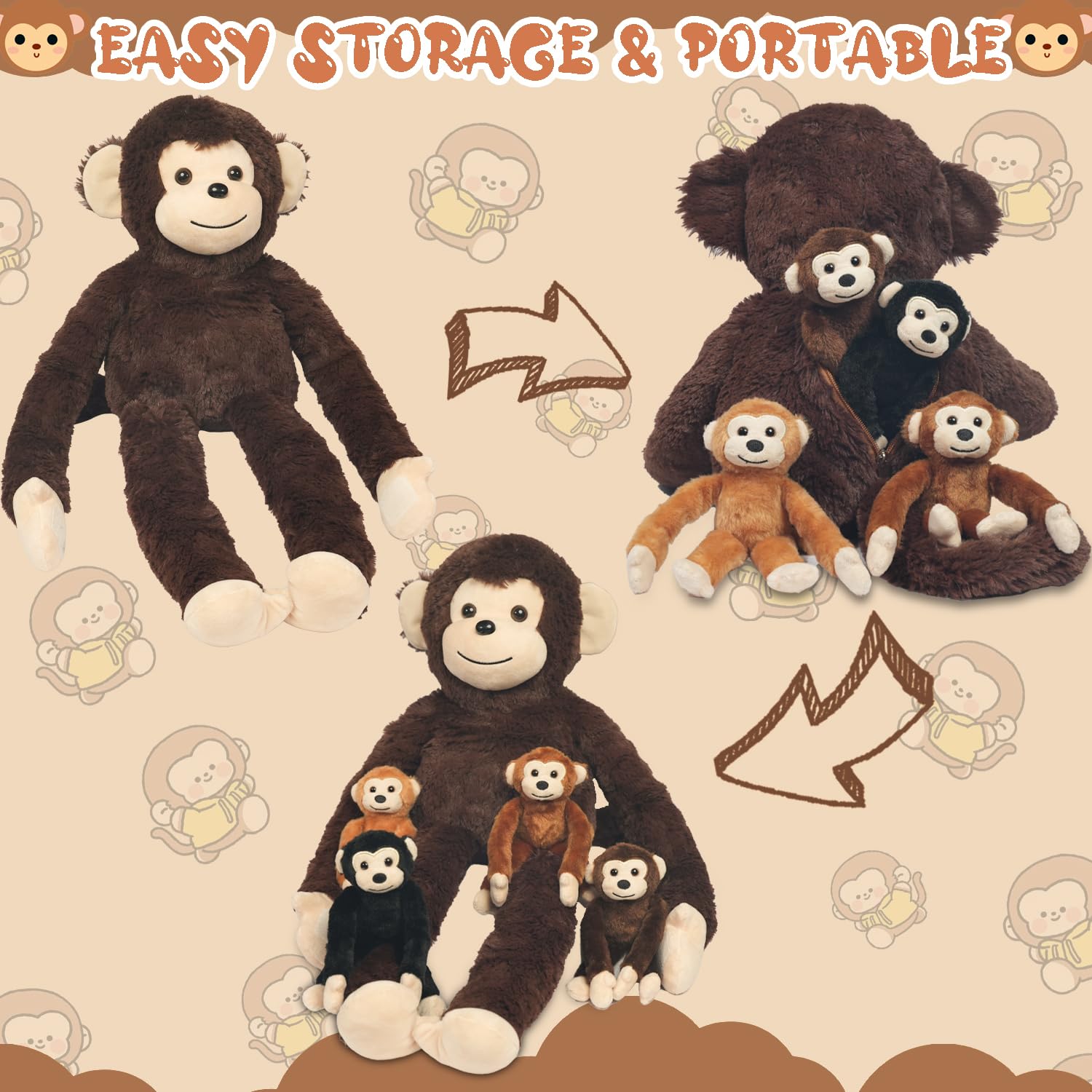 Youthfuljive monkey plush fabric texture is soft and durable for hugs