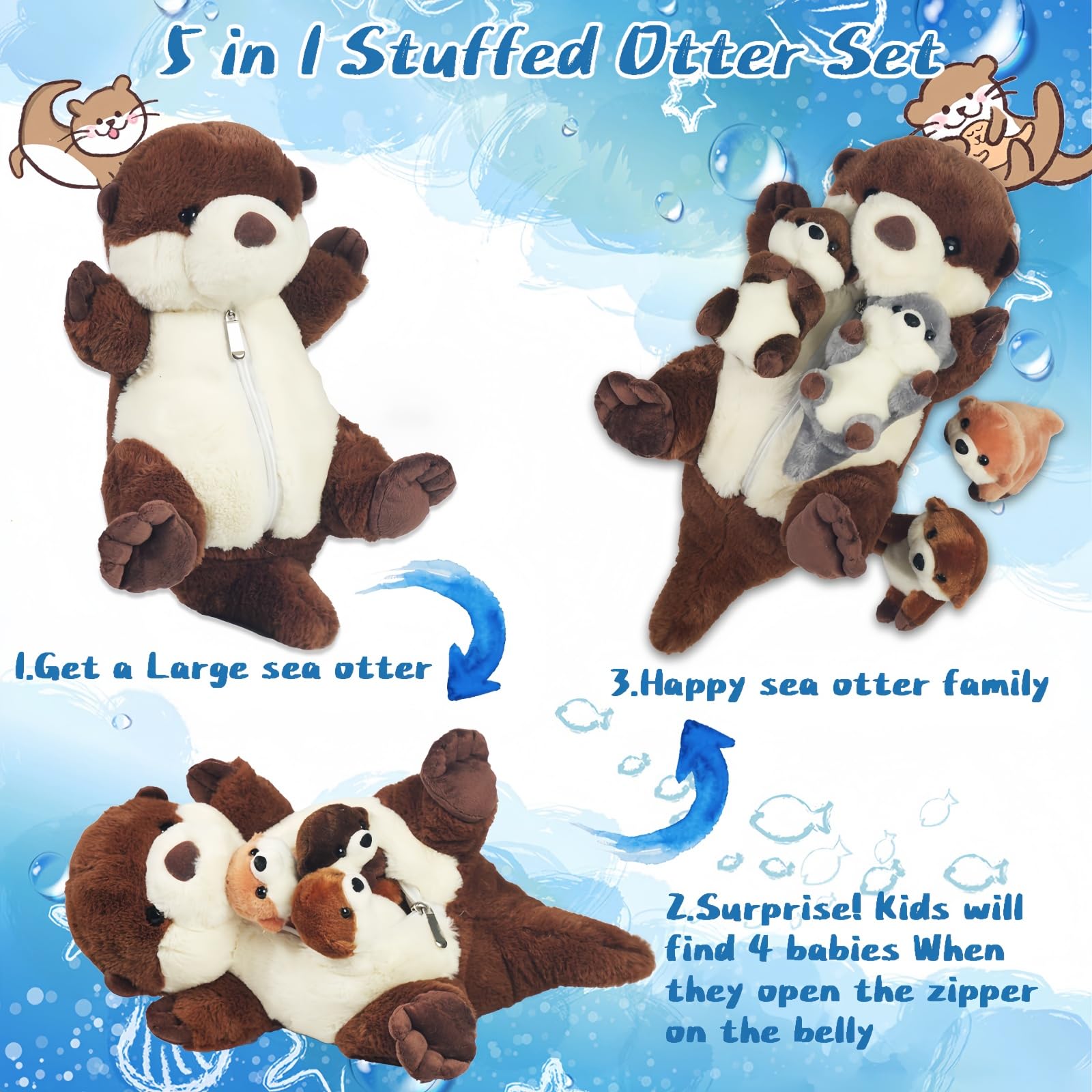 Youthfuljive sea otter baby plush 5-inch, colorful playmates for storytelling.