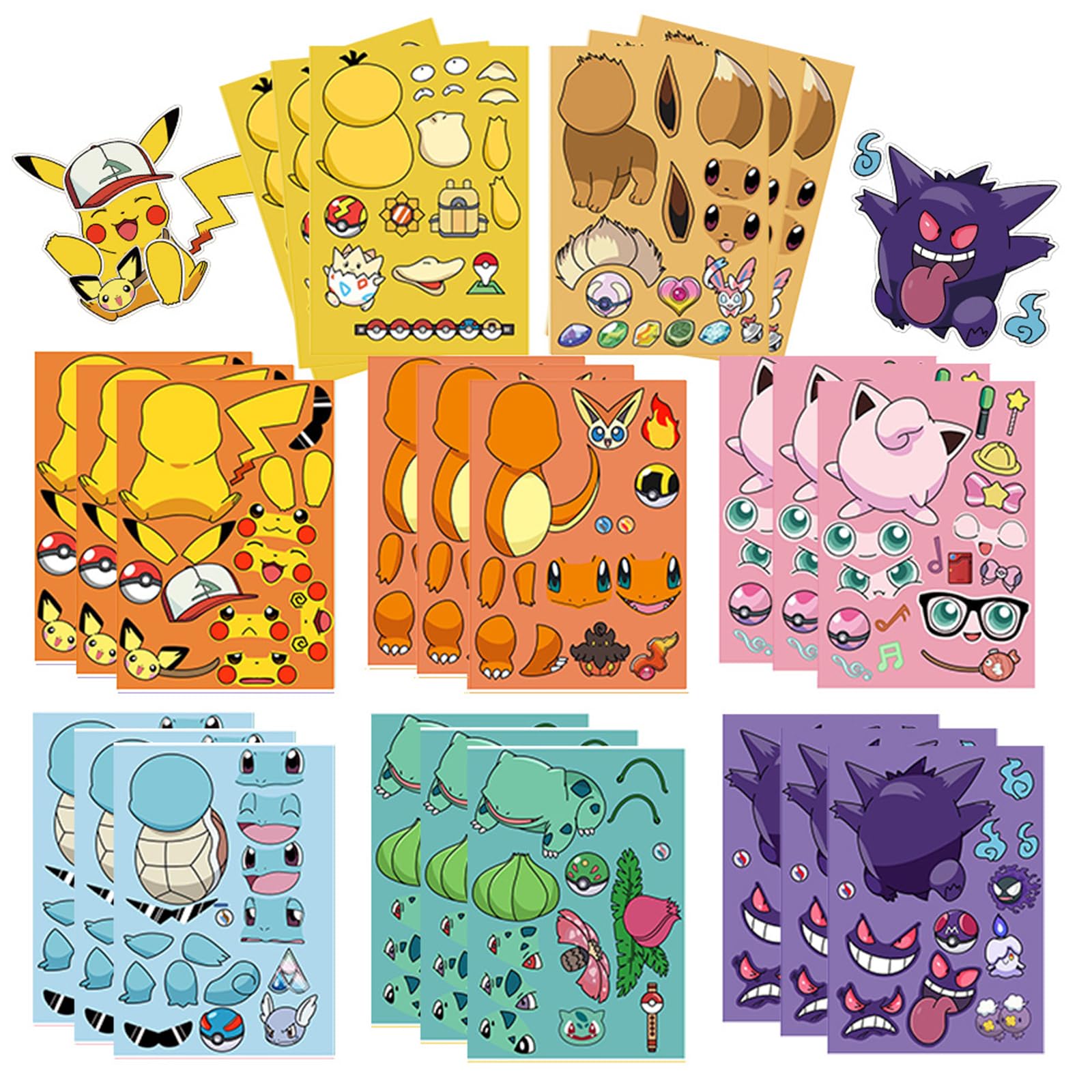 YOUTHSTORE 24Sheets cartoon pet stickers, waterproof and reusable for crafts
