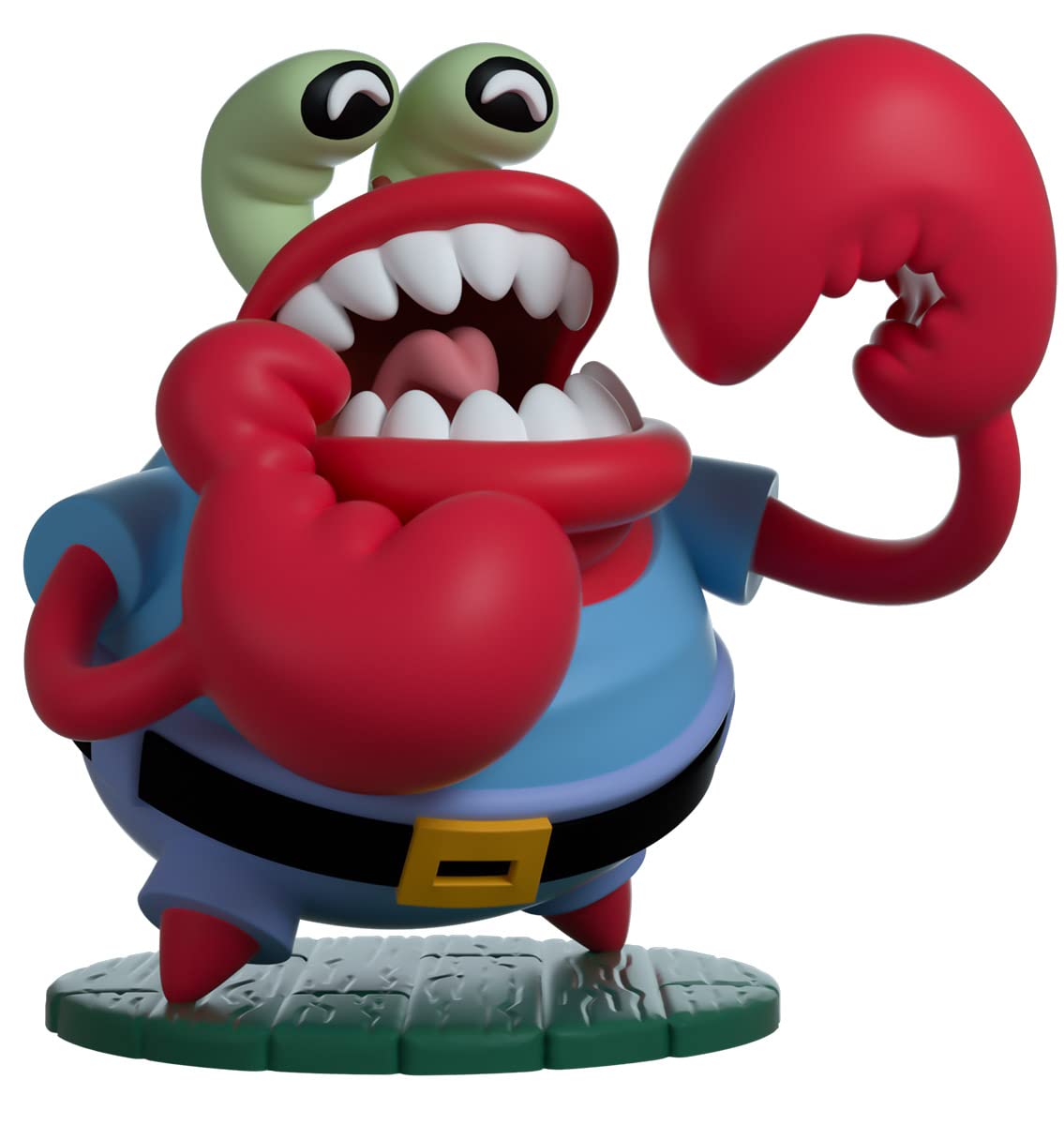 Youtooz Choking Mr. Krabs vinyl material ensures shelf durability.