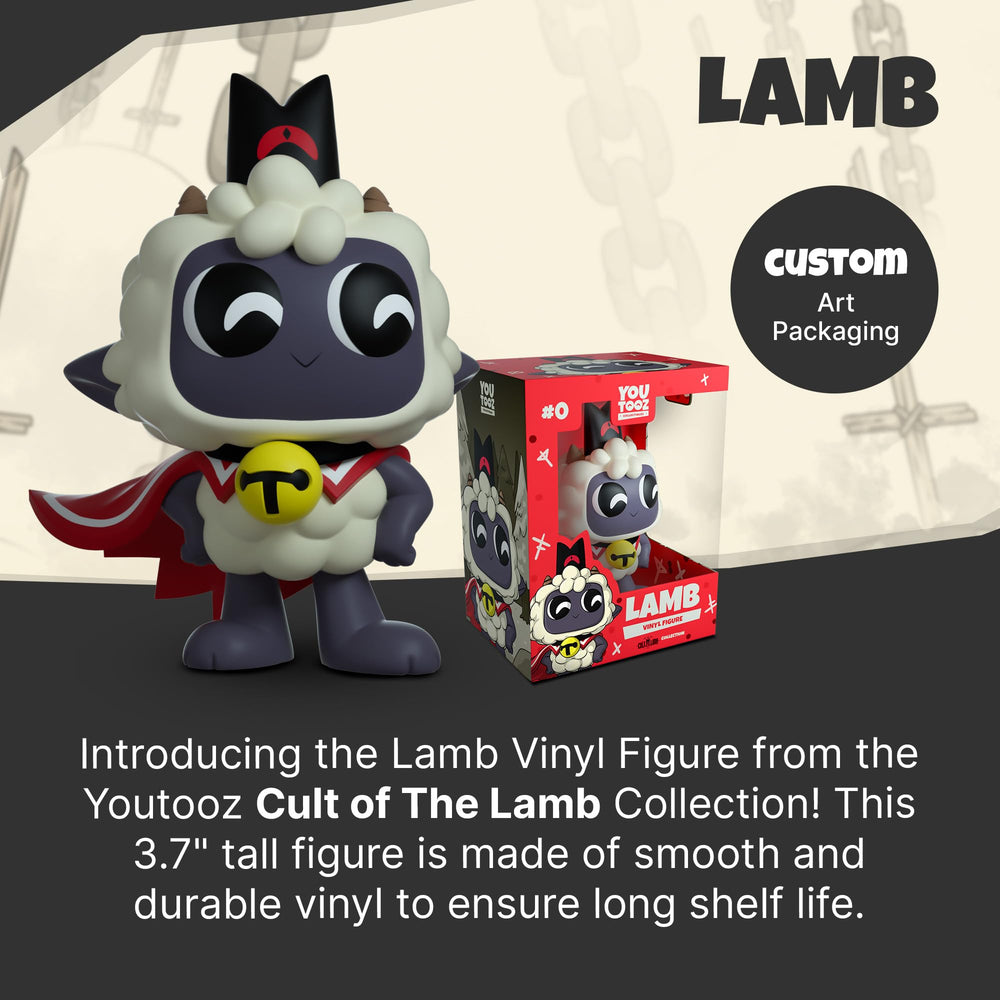 Youtooz Cult of The Lamb figure hands-on-hips pose enhances desk centerpiece