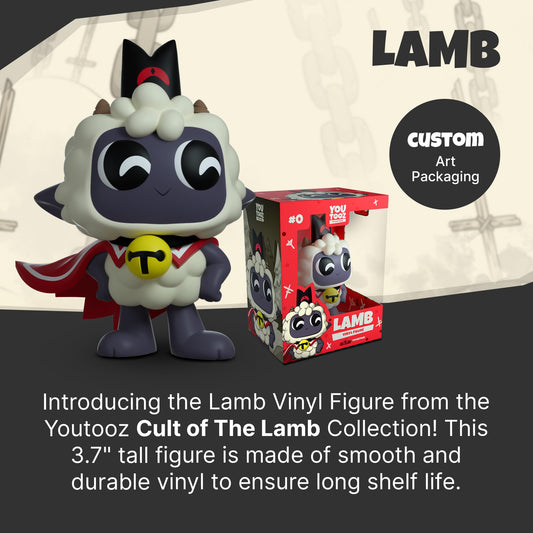 Youtooz Cult of The Lamb figure hands-on-hips pose enhances desk centerpiece
