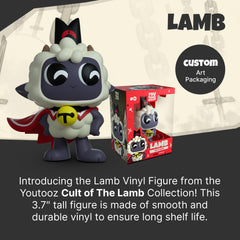 Youtooz Cult of The Lamb figure hands-on-hips pose enhances desk centerpiece