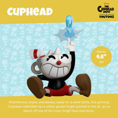 Youtooz Cuphead figure with blue attack effect for dynamic display.