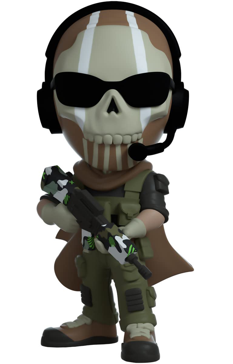 Youtooz Ghost wears a black headset for authentic in-game feel.
