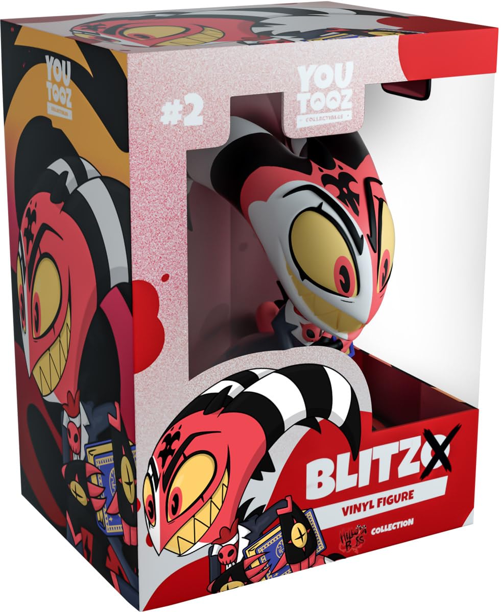 Youtooz Blitzo vinyl figure with blue book, ideal display piece for desk or shelf