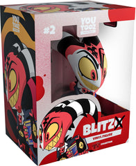 Youtooz Blitzo vinyl figure with blue book, ideal display piece for desk or shelf