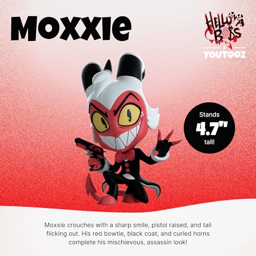 Youtooz Helluva Boss Moxxie figure red face and yellow eyes stand out.