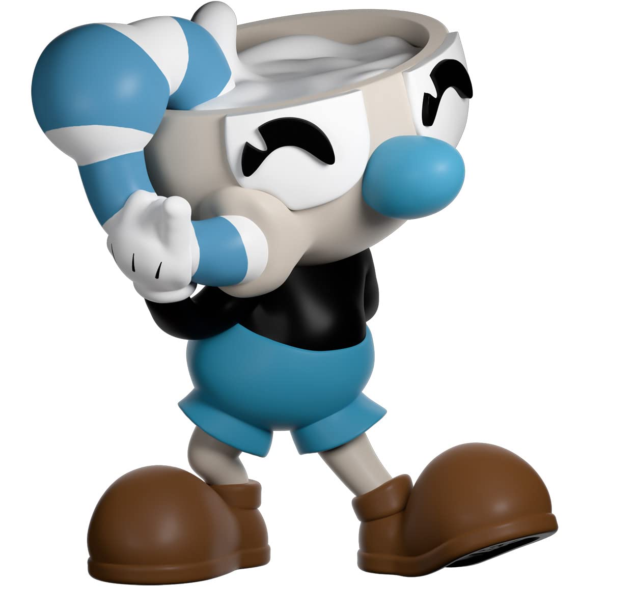 Youtooz Mugman face close-up emphasizing characteristic blue-white straw.