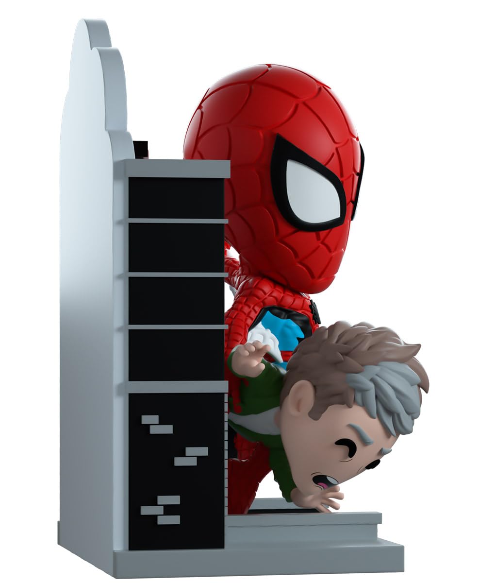 Youtooz Spider-Man chest symbol and pose highlight branding