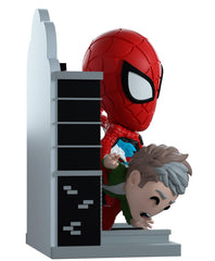 Youtooz Spider-Man chest symbol and pose highlight branding