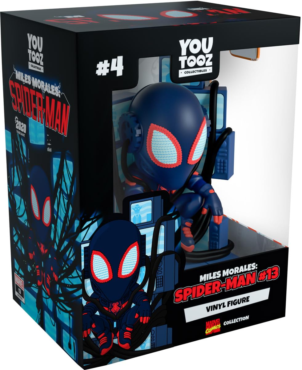 Youtooz Spider-Man Miles Morales #13 figure perched on CRT TV throne for display