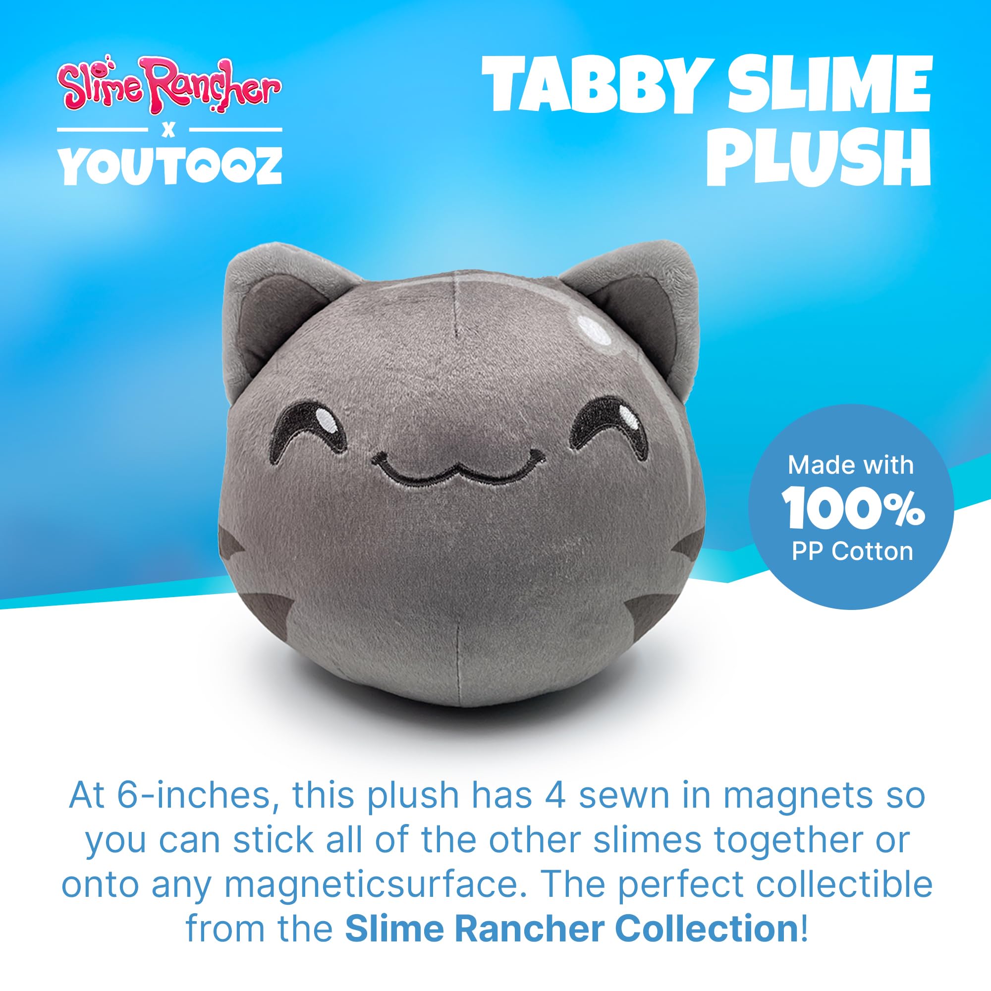 Youtooz Tabby Slime Stickie plush with magnets on back for magnetic display.