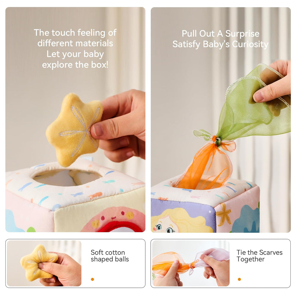 Youuys Mermaid tissue box toy mirror inside encourages self-recognition and social interaction early.