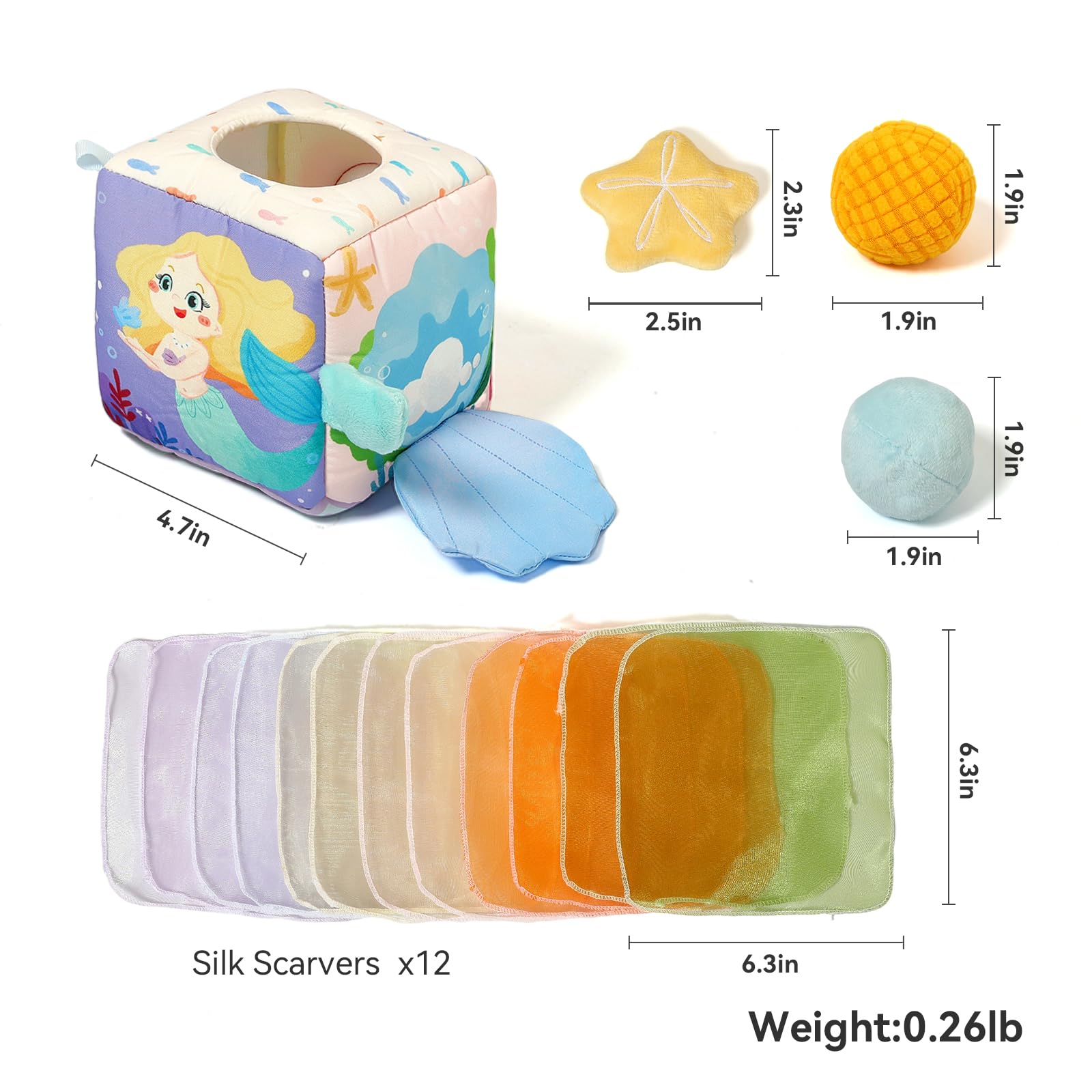 Youuys Mermaid tissue box toy silk scarves collection supports fine motor practice.