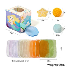 Youuys Mermaid tissue box toy silk scarves collection supports fine motor practice.