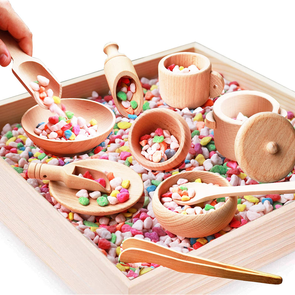 Yowlieu Montessori sensory bin wooden box for organized, open-ended play.